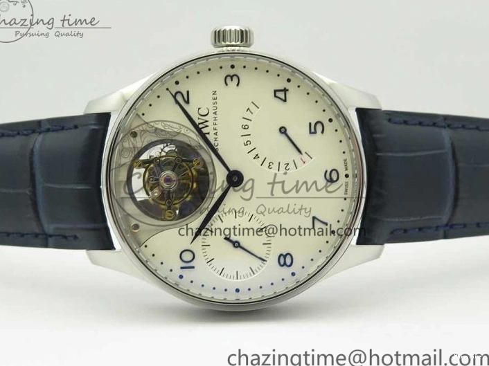 MIROTIME 0506 Portuguese Tourbillon IW5046 SS ZF Best Edition White Dial Blue Markers on Blue Leather Strap Fashionable 7149